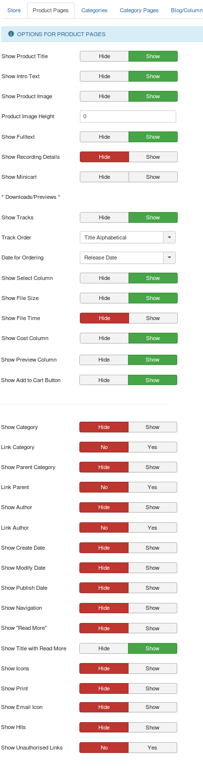 mymuse options product pages