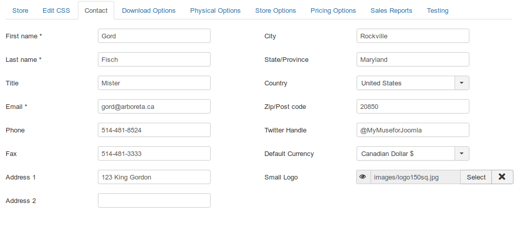 MyMuse New Store Contact Administration