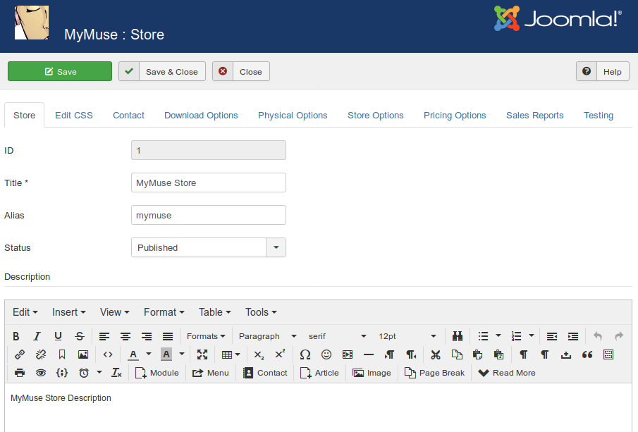 MyMuse New Store Store Administration