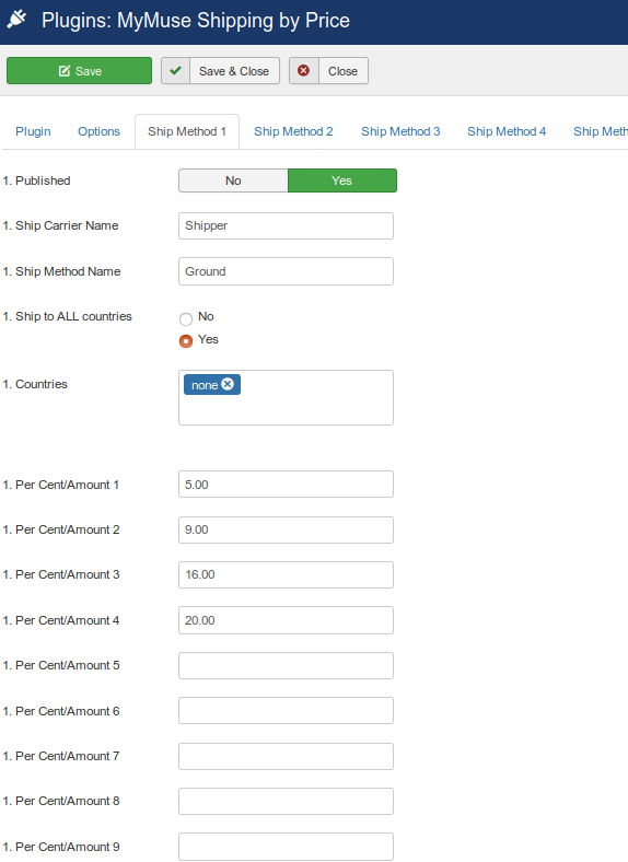 Plugins MyMuse Shipping by Price    Administration