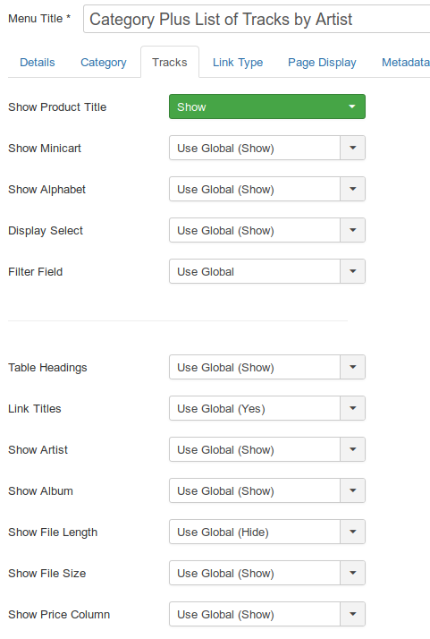 category plus list of tracks tracks options1